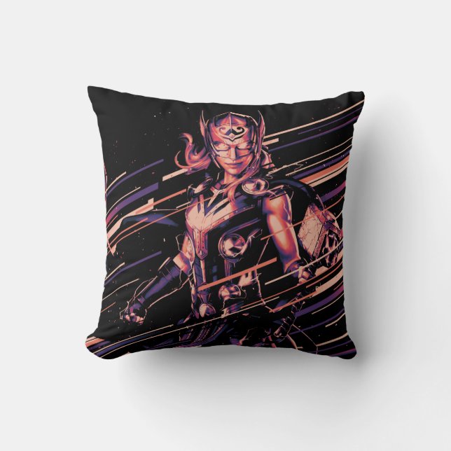 Mighty Thor Stylized Striped Character Graphic Throw Pillow (Front)