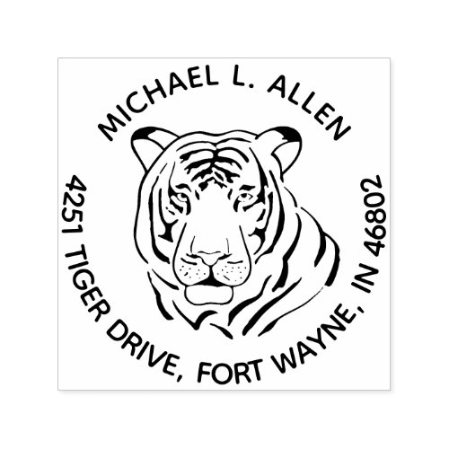 Mighty Tigers Gaze Round Return Address Self_inking Stamp