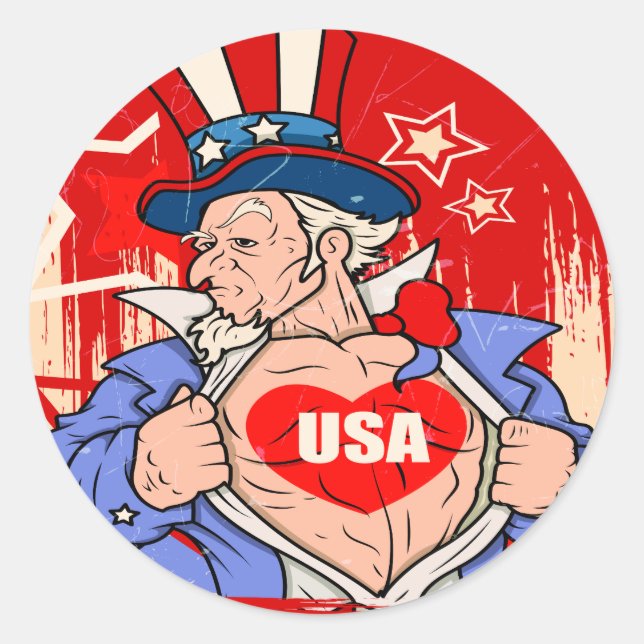 Mighty Uncle Sam Love USA Tattoo Classic Round Sticker (Front)