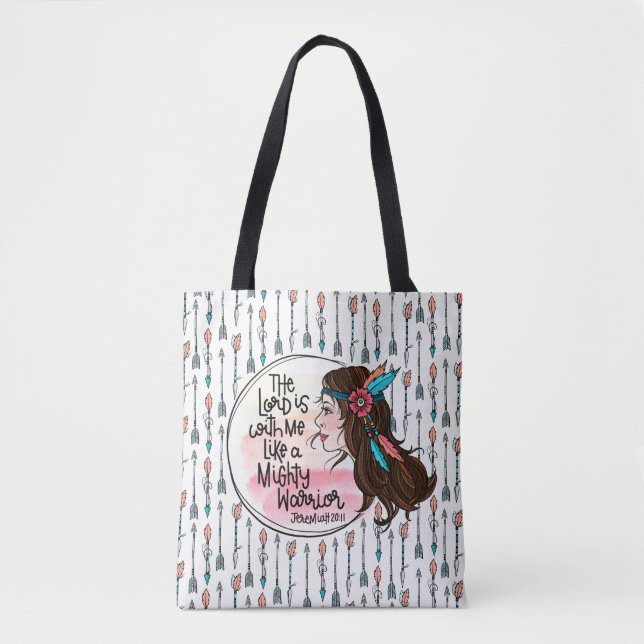 Mighty Warrior Girl with Arrows Tote Bag (Front)