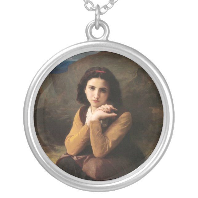 Mignon Innocence of Adolescent Girl, Bouguereau  Silver Plated Necklace (Front)