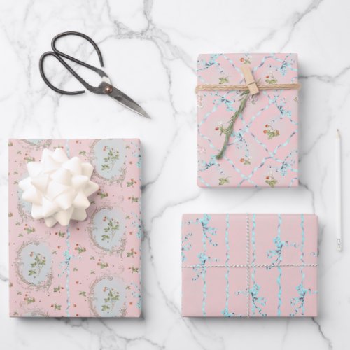 Mignonette Strawberries Blush Pink Wrapping Paper 