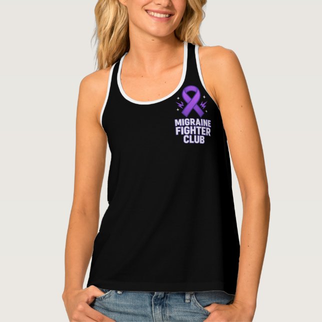 Migraine Fighter Club Tee- Purple Awareness Ribbon Tank Top (Front)