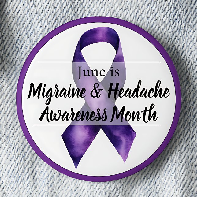  Migraine & Headache Awareness Month June Button (Migraine & Headache Awareness Month.  June. Purple awareness ribbon.)