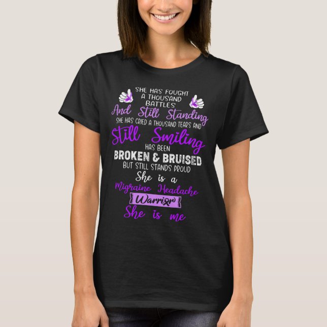Migraine Headache Awareness Ribbon Support Gifts T-Shirt (Front)