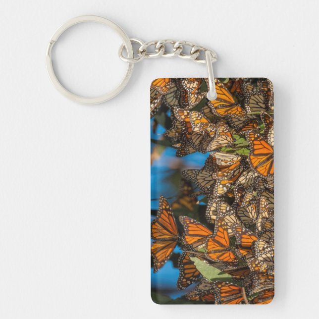 Migrating monarch butterflies cling to leaves keychain (Front)
