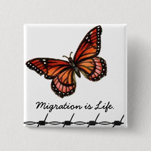 Migration is Life w/ butterfly & barbed wire Pinback Button (Front)