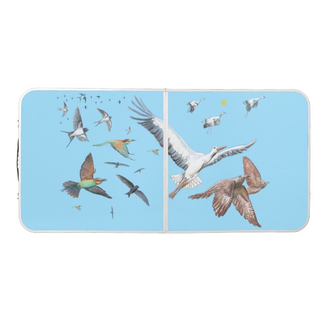 Migratory Birds Flying Illustration Beer Pong Table (Top)