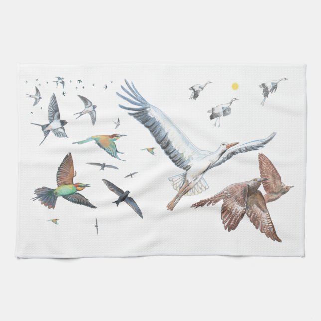 Migratory birds tracing their flights Illustration Kitchen Towel (Horizontal)