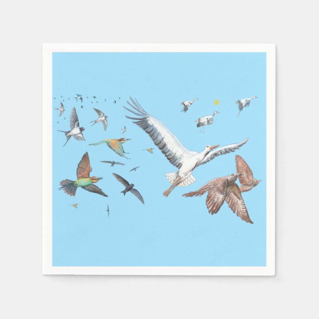 Migratory birds tracing their flights Illustration Napkins (Front)
