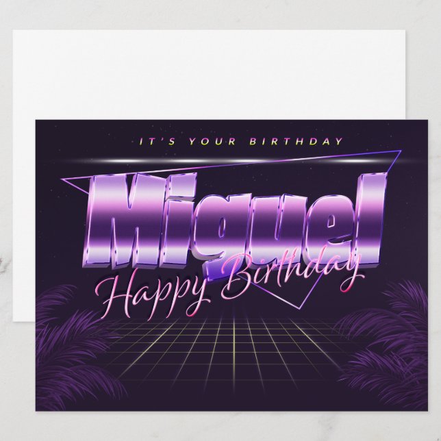 Miguel Name first name lilac retro card birthday (Front/Back)