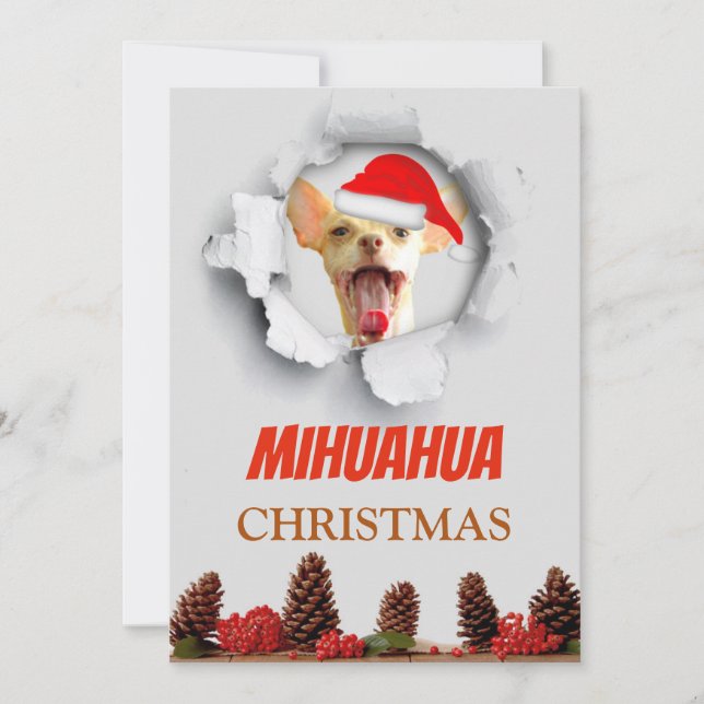 Mihuahua Christmas, Chihuahua with santa hat Holiday Card (Front)