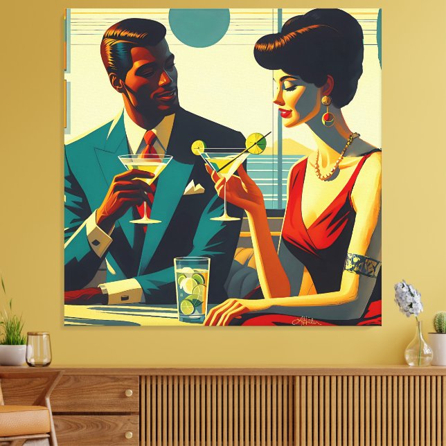 Miid Century Cocktail Party Couples - Captivated Canvas Print (Insitu(LivingRoom))