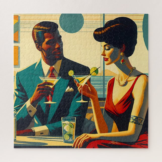 Miid Century Cocktail Party Couples - Captivated Jigsaw Puzzle (Vertical)