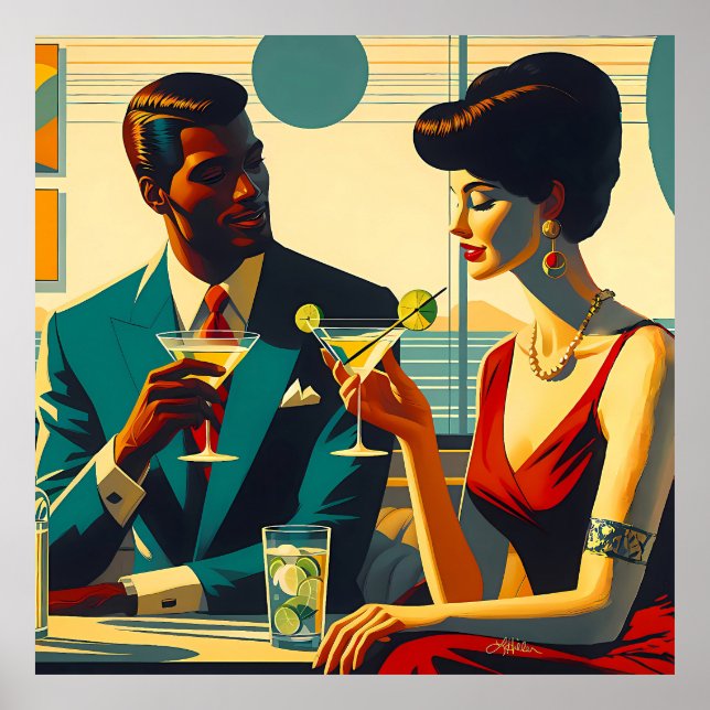 Miid Century Cocktail Party Couples - Captivated Poster (Front)