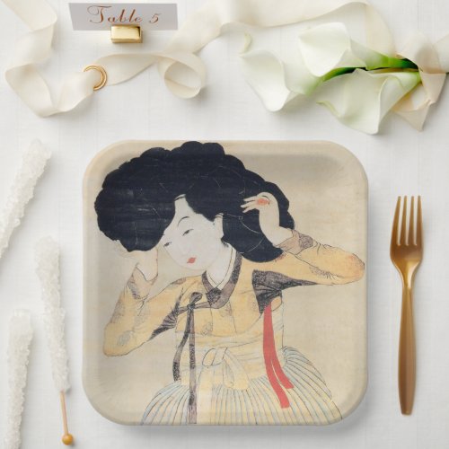 Miindo Portrait of a Beauty 미인도 Korean Artwork Paper Plates