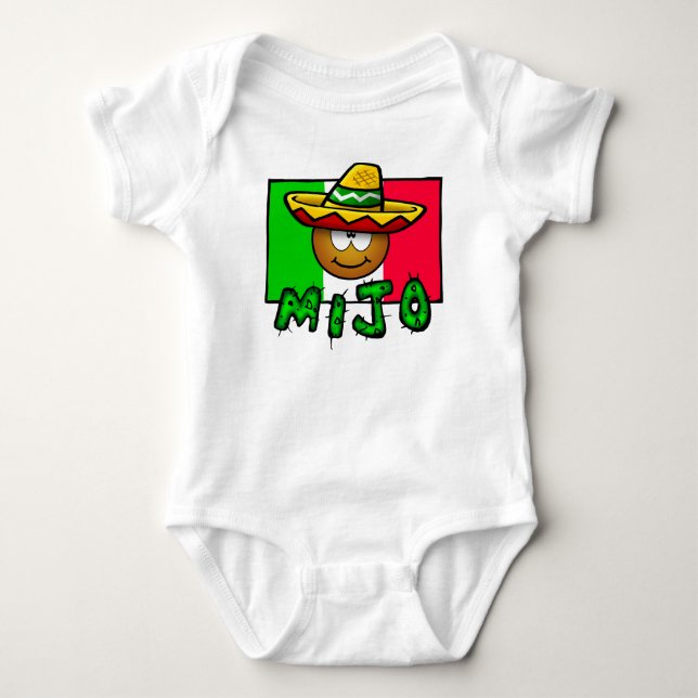 Mijo - Cute Little Mexican Kid Wearing Sombrero Baby Bodysuit (Front)