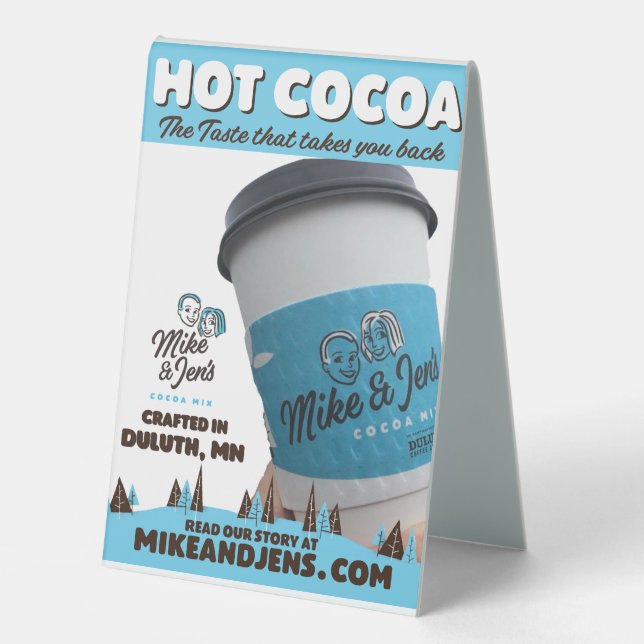 Mike and Jen's Cocoa Table Tent, 3 Table Tent (Front)