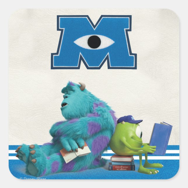 Mike and Sulley Reading Square Sticker (Front)