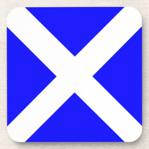 Mike blue with white cross drink coaster
