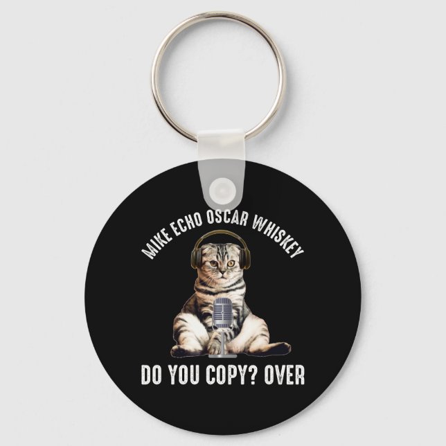 Mike Echo Oscar Whiskey Ham Radio Cat Keychain (Front)