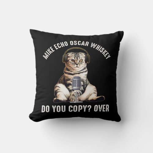 Mike Echo Oscar Whiskey Ham Radio Cat Throw Pillow