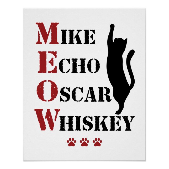 Mike Echo Oscar Whiskey MEOW Cat Poster (Front)