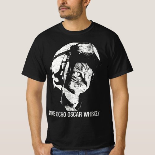 Mike Echo Oscar Whiskey MEOW Flying Cat T_Shirt
