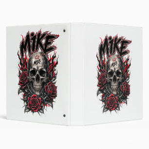 Mike Gothic Skull with Red Roses and Flames 3 Ring Binder