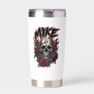 Mike Gothic Skull with Red Roses and Flames Insulated Tumbler