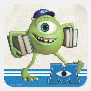 Mike Holding Books Square Sticker by disneypixarmonsters at Zazzle