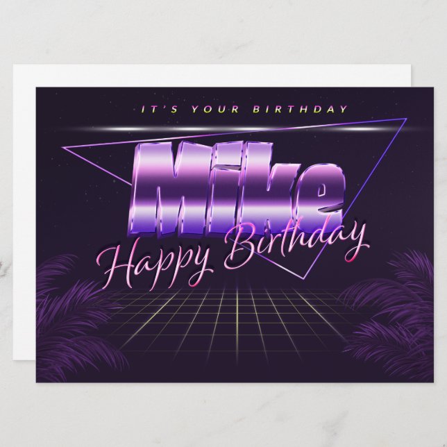 Mike Name First name lila retro card Birthday (Front/Back)