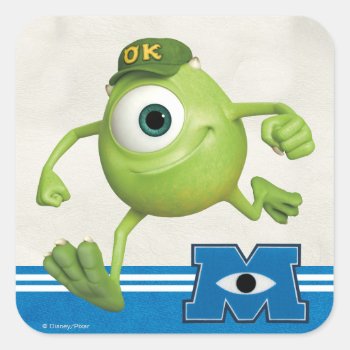 Mike Running Square Sticker by disneypixarmonsters at Zazzle