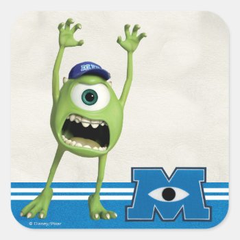 Mike Scaring Square Sticker by disneypixarmonsters at Zazzle