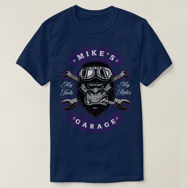 Mikes Garage Personalized Mens Gift T-Shirt (Design Front)