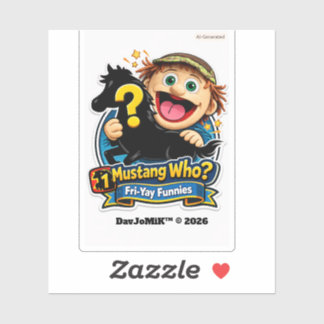 Mikey's Mustang Who? – Fri‑Yay Funnies Badge #1 Sticker