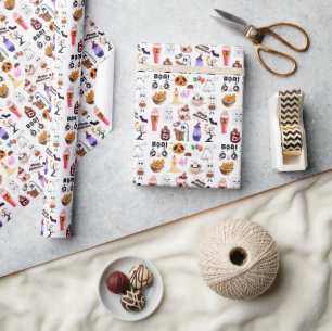 Mikitiez anime cute coffee halloween croissant wrapping paper