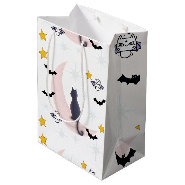 Mikitiez black cat bat halloween fall winter moon medium gift bag (Back Angled)