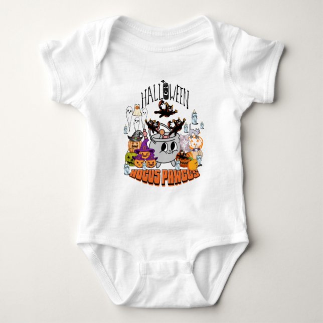Mikitiez black cat spooky halloween vibes ghouls  baby bodysuit (Front)