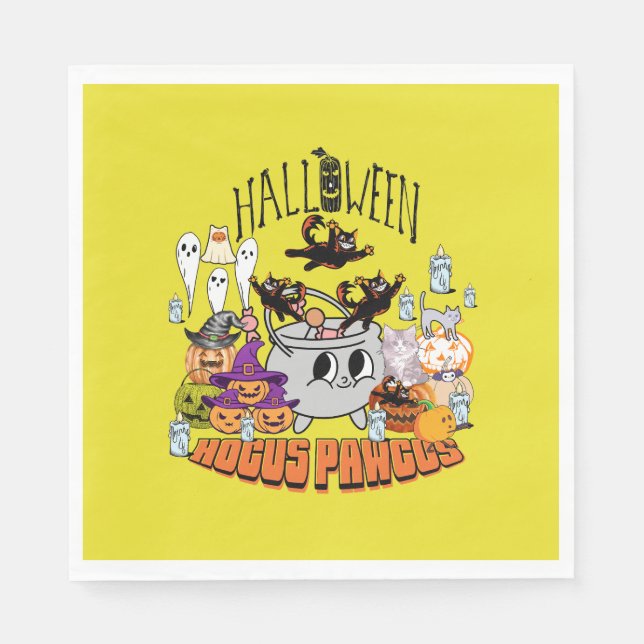 Mikitiez black cat spooky halloween vibes ghouls  napkins (Front)