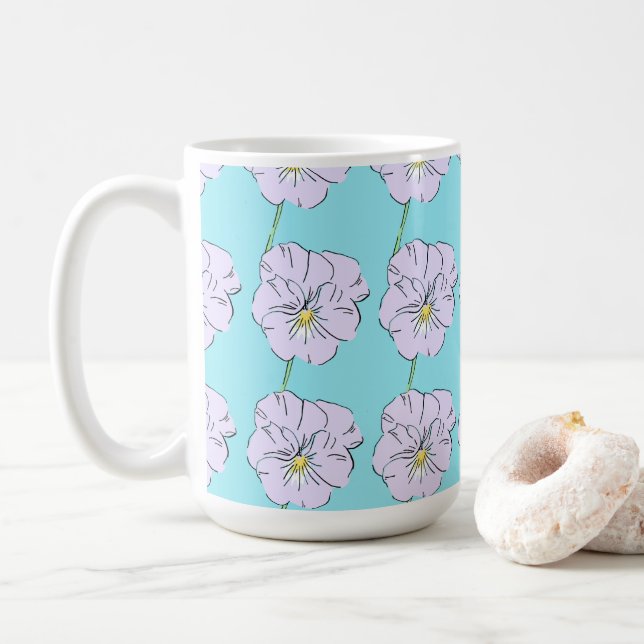 Mikitiez blue tiny little white flower pattern coffee mug (With Donut)