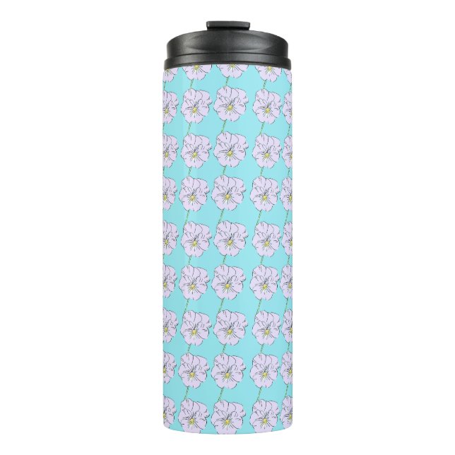 Mikitiez blue tiny little white flower pattern thermal tumbler (Front)