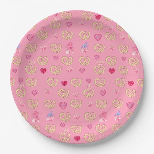Mikitiez cute pretzel bread cozy valentine pastry  paper plates (Front)