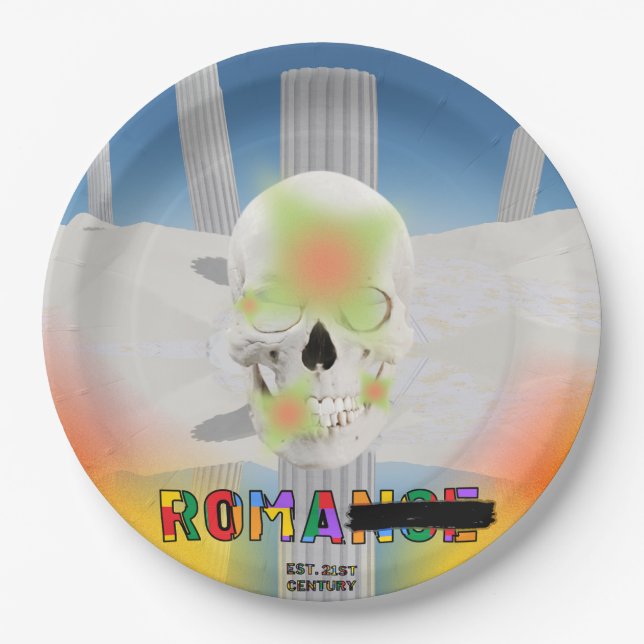 Mikitiez dreamer skull tatto rainbow rose beach Ro Paper Plates (Front)
