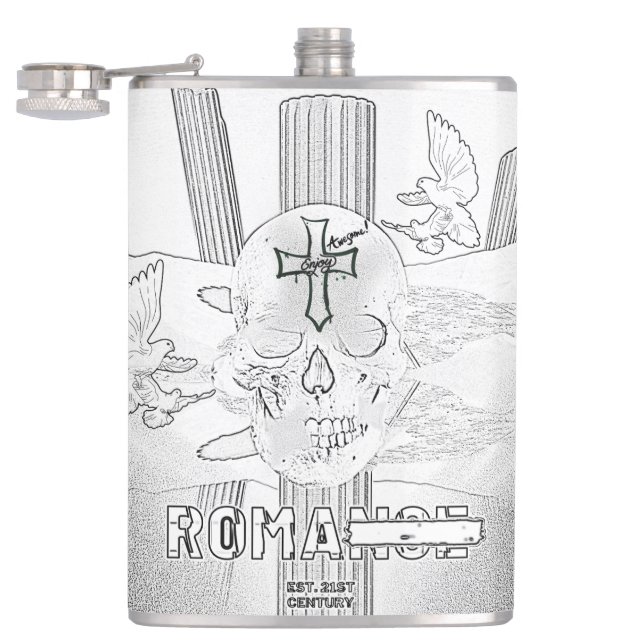 Mikitiez dreamer skull tatto rainbow rose rock flask (Opened)