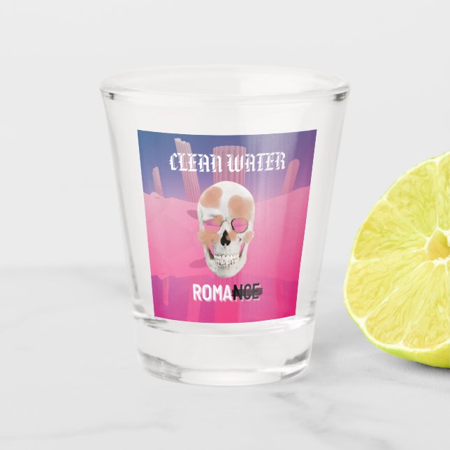 Mikitiez dreamer skull tatto rainbow rose rock shot glass (Front)