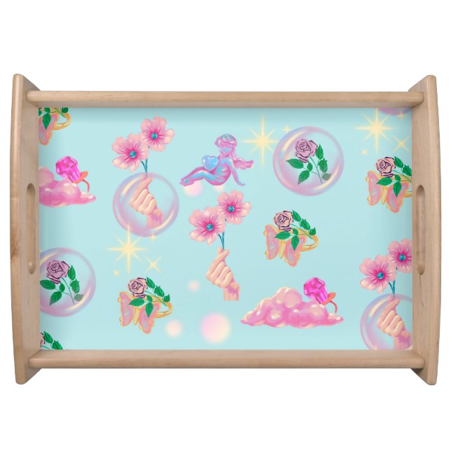 Mikitiez fairy angle blue sky candy poppy love serving tray (Front)