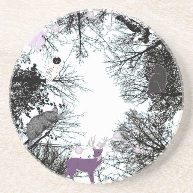 Mikitiez fairy magical tree forest owl mole  coaster (Front)