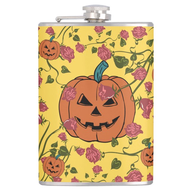 Mikitiez halloween pumpkin spooky october fall red flask (Front)