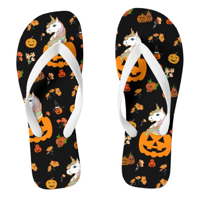 Mikitiez halloween unicorn spooky october fall  flip flops (Footbed)